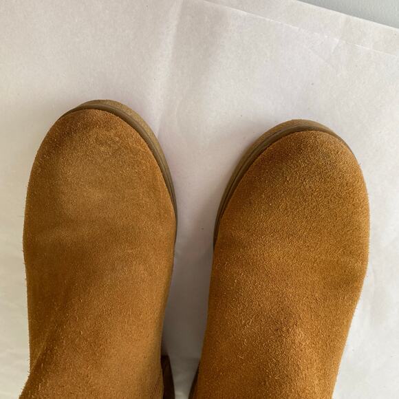 Avellini Suede Chelsea Boots Size 37 or 6.5 Cognac Tan Leather Chunky Heel - Picture 10 of 14